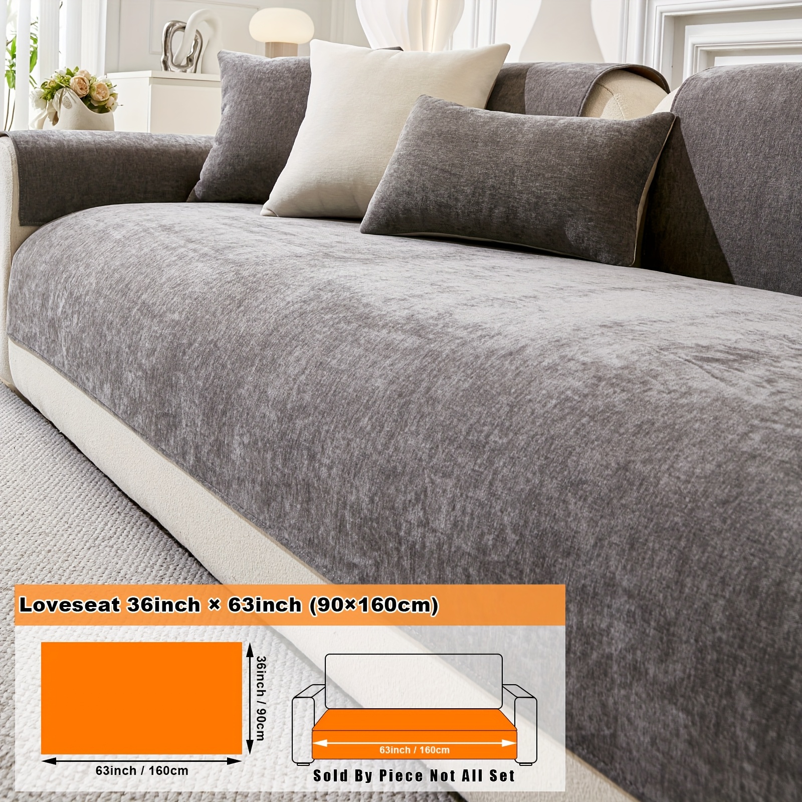 1pc Moresoo Solid Color Thickened Chenille Sofa Cushion, European And American Popular Modern Minimalist Sofa Cover, Sofa Cover Cloth, Pet-friendly Non-slip Sofa Protective Pad