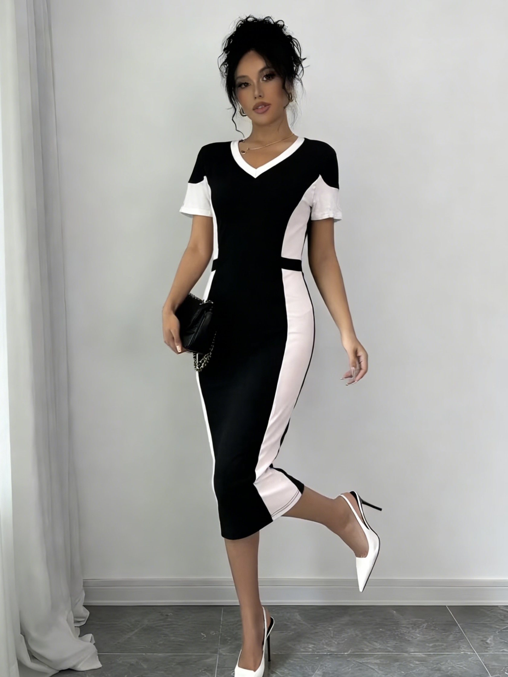 womens multi block v neck short sleeve bodycon - Temu Mauritius