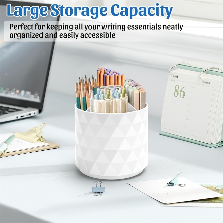 1pc diamond shaped cosmetic display case polished plastic makeup brush storage multi grid desk organizer dust proof   holder with 360 degree rotating feature for dressing table office stationery unscented Product details 2