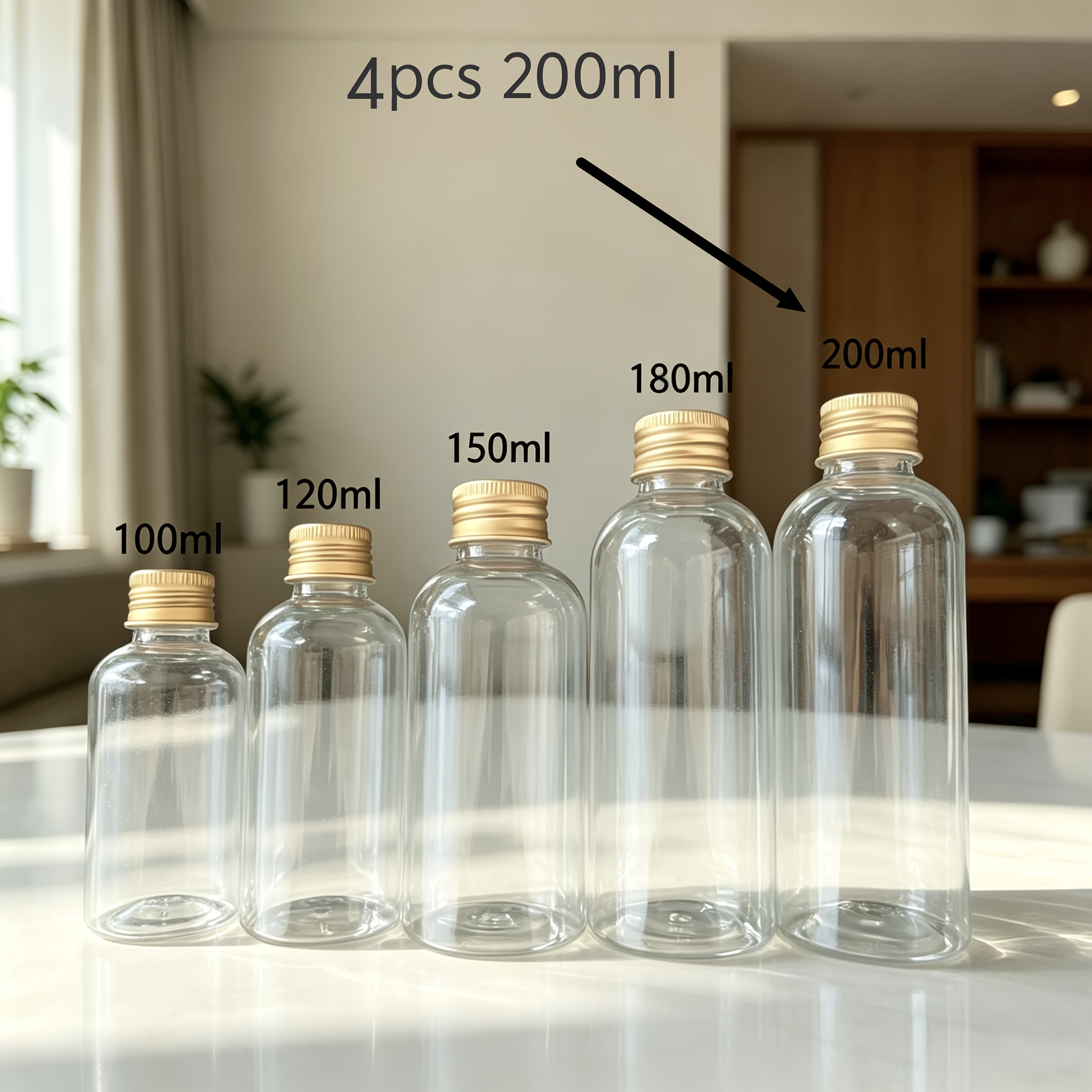 TEMU 4pcs Transparent Plastic Bottles With Threaded Caps, Used As Bottles/message Bottles, Wedding Gift Party Decorations, Liquid Storage, Art Diy,