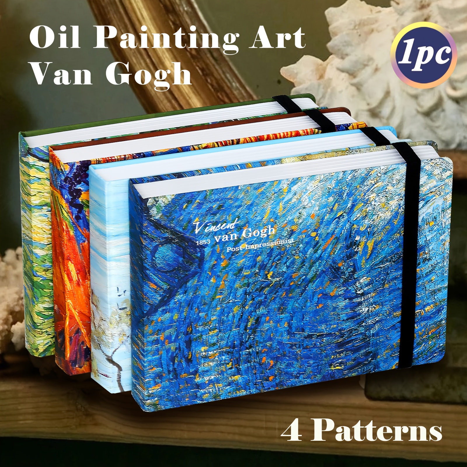 

1pc Van Gogh Inspired Oil Painting Art Sketchbook - Pages, 250gsm Ultra- Paper, Hardcover, Bandage Closure, Travel-friendly Journal With Blank Watercolor Sheets For Artists And