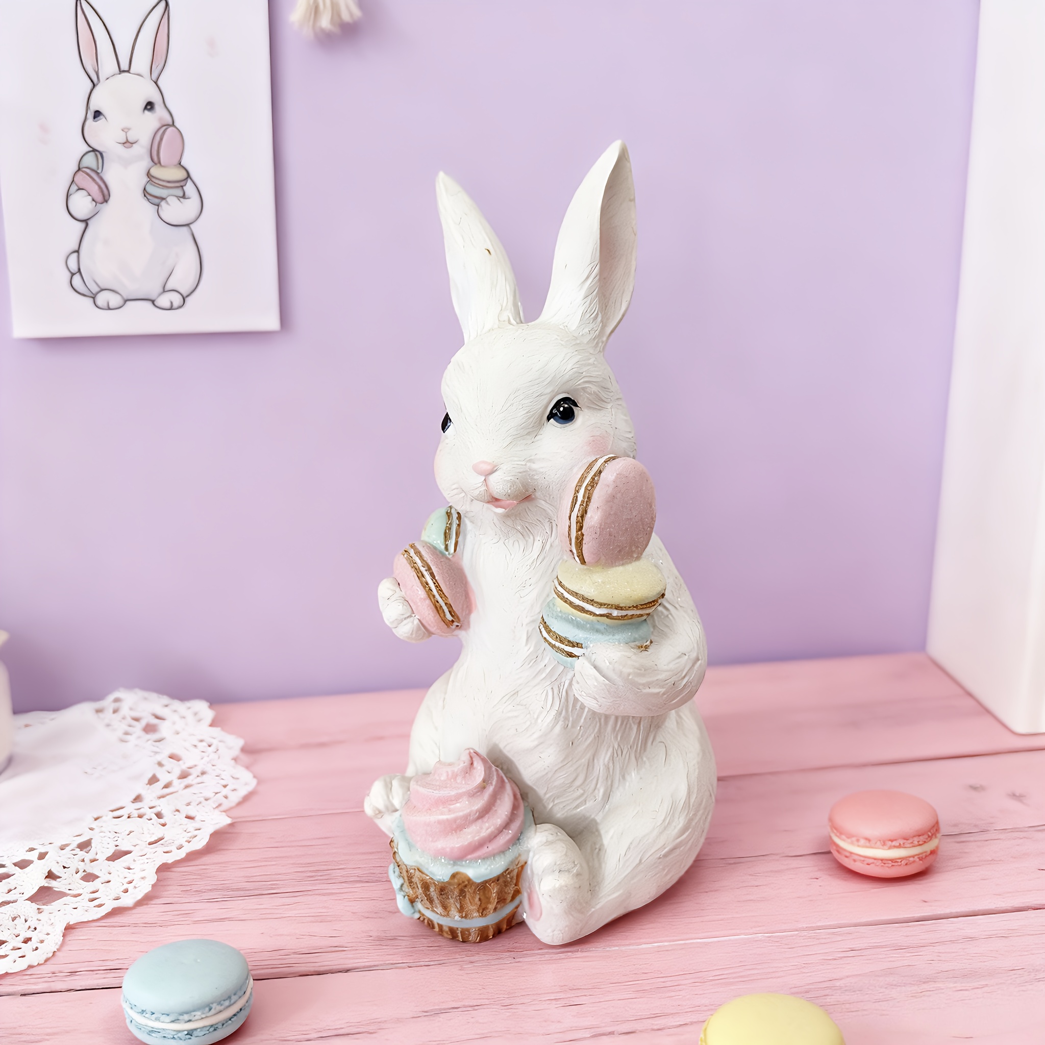 Macaron Rabbit Ornament, Cute Design With Macarons And Cupcake, Fits Lovely Girly & Style Indoor Spaces, Fine Texture, Adds To & , A Highlight For Scenes