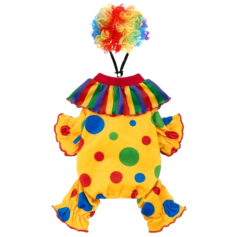 TEMU 2pcs Pet Clown Clothes Carnival Wig And Clothes Set Halloween Pets Circus Funny Clown Cosplay Puppy Costume
