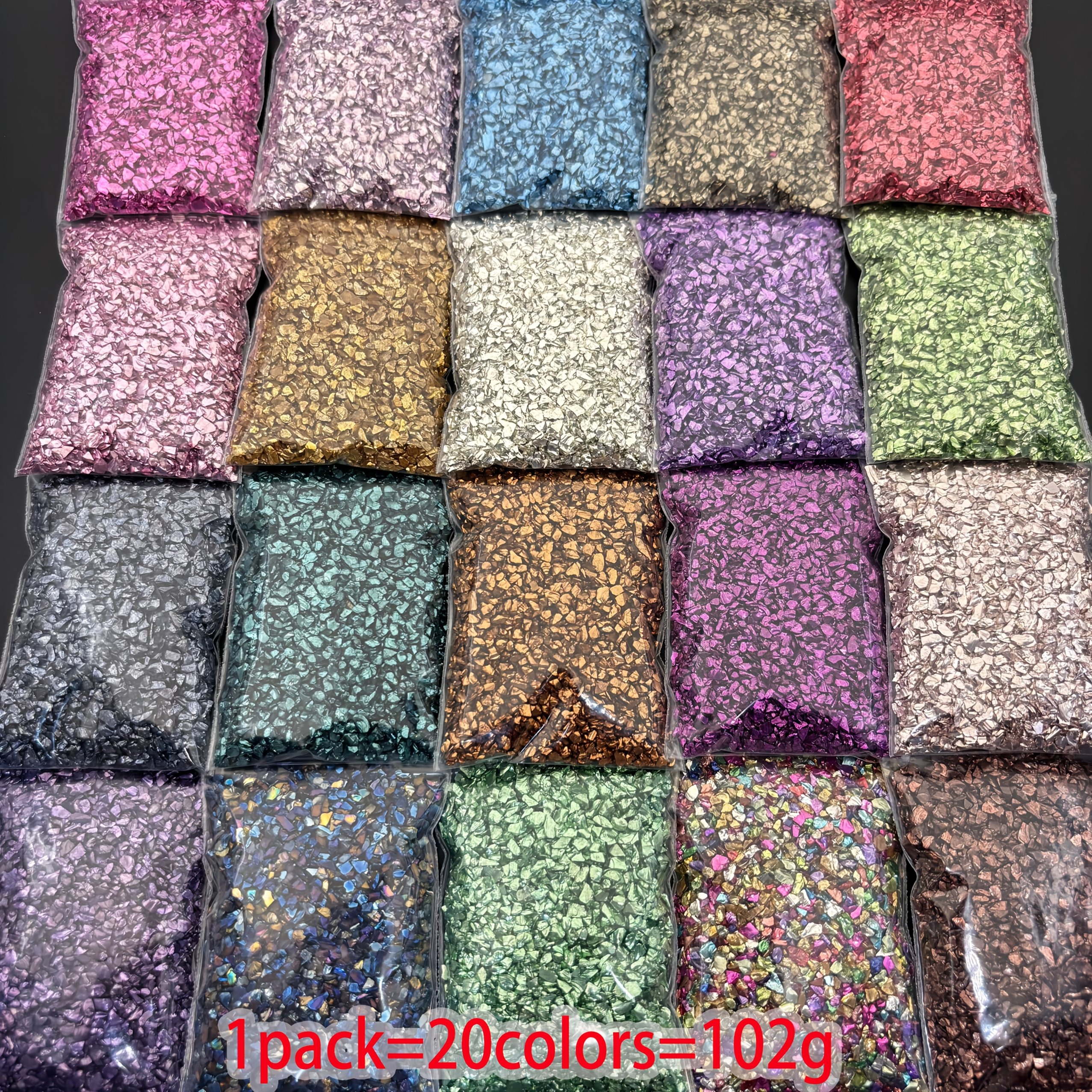 E-shop 102g, 20 Farben, 2-5mm Hochwertiges unregelmäßig gebrochenes Glas für DIY-Harzhandwerk, Schmuckherstellung, Heimdekoration Vasenfüllung