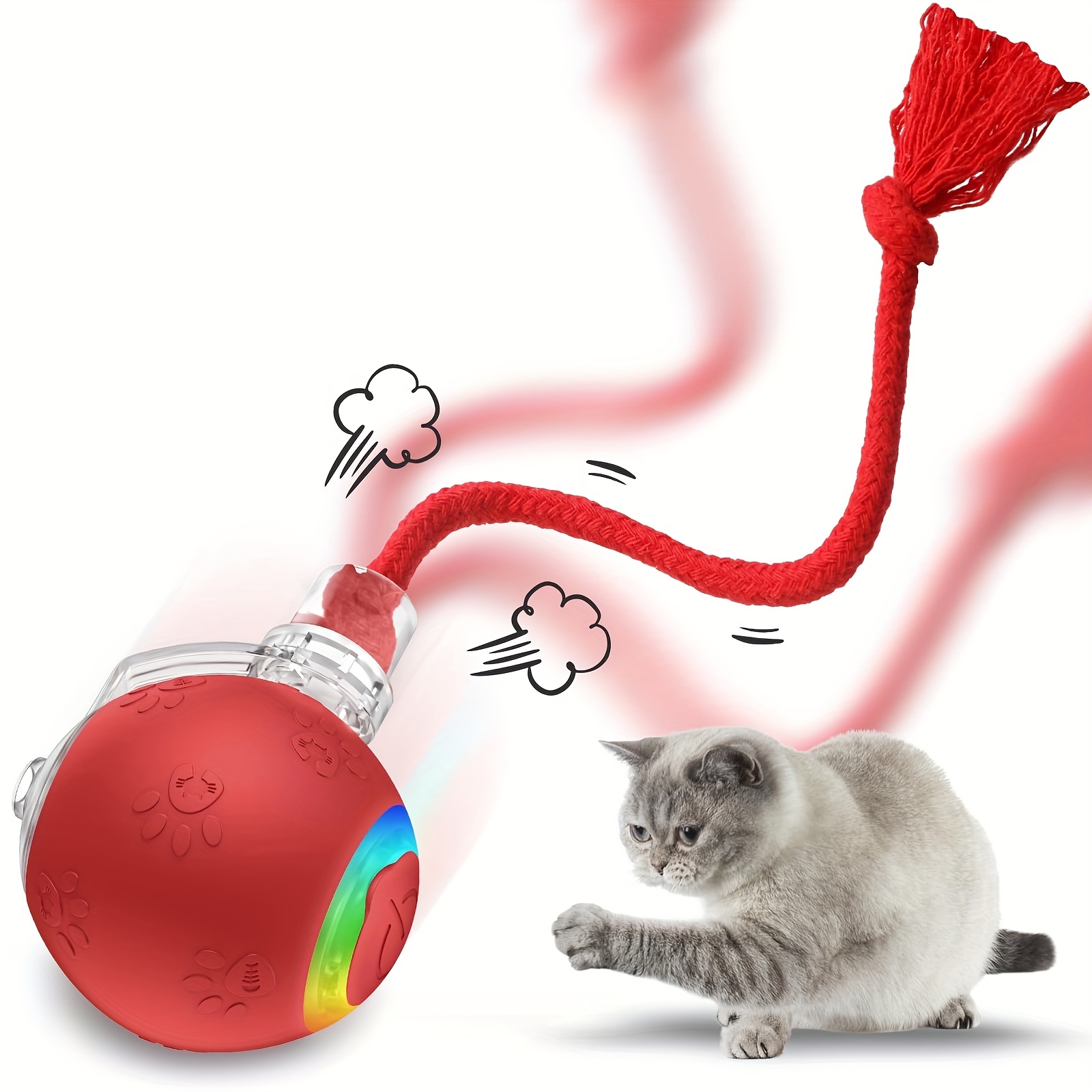 TEMU Indoor Cat Playthings, Feline Toy, Rechargeable Via Usb, Quick Ball For Carpet, Motion-activated Cat Ball With Bird Sounds, Fun Gift For Pets To Stress With Light