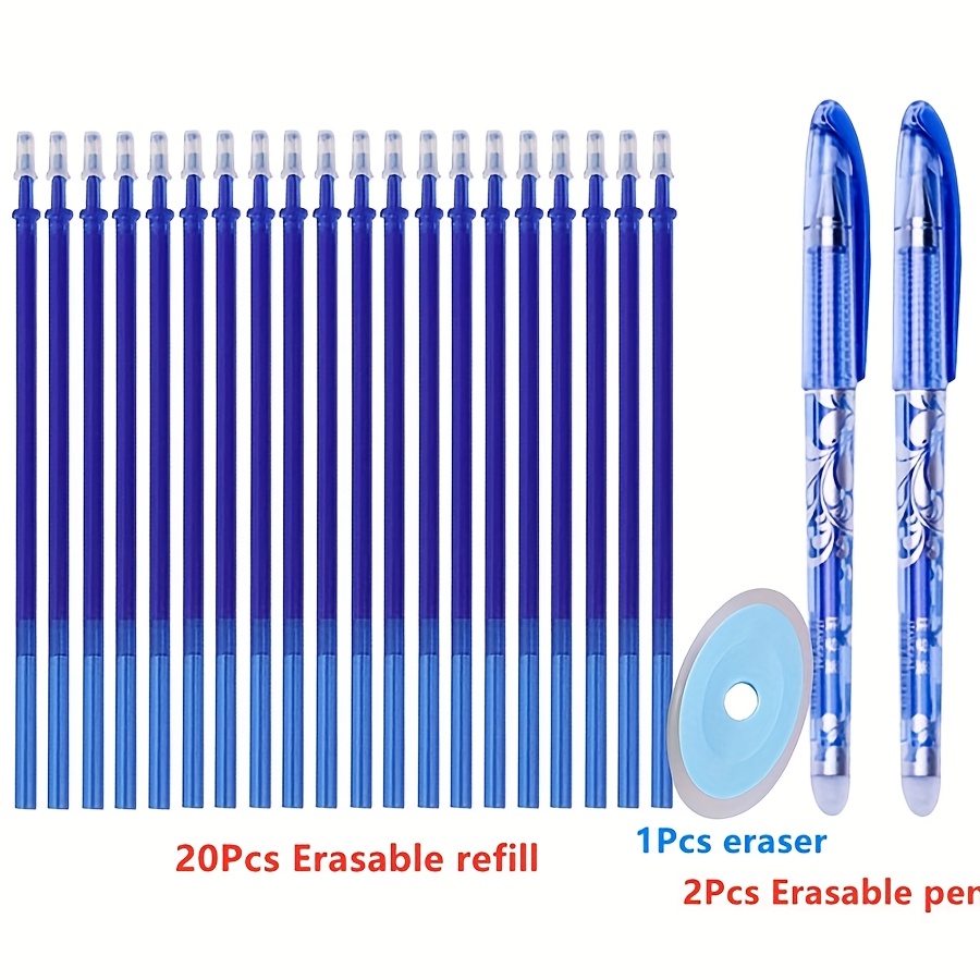 23pcs Set (includes 2 Pens + 20 Refills + 1 Eraser) Erasable Gel Pen Set, 0.5mm Refills, Washable Handle, Magic Erasable Pen For Office Use, Eraser Random