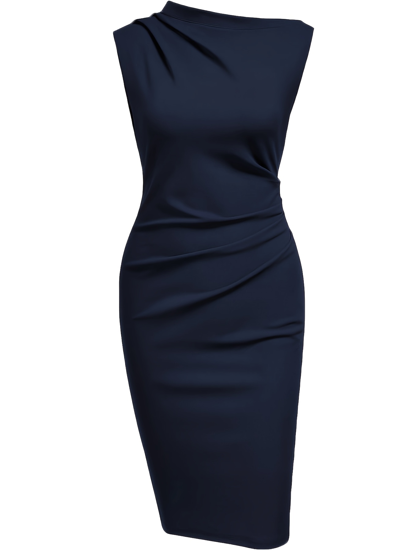 spring summer elegant solid color sleeveless boat neck   fit womens midi dress featuring a waist ruffle design that   body   suitable for office wear and   events details 10