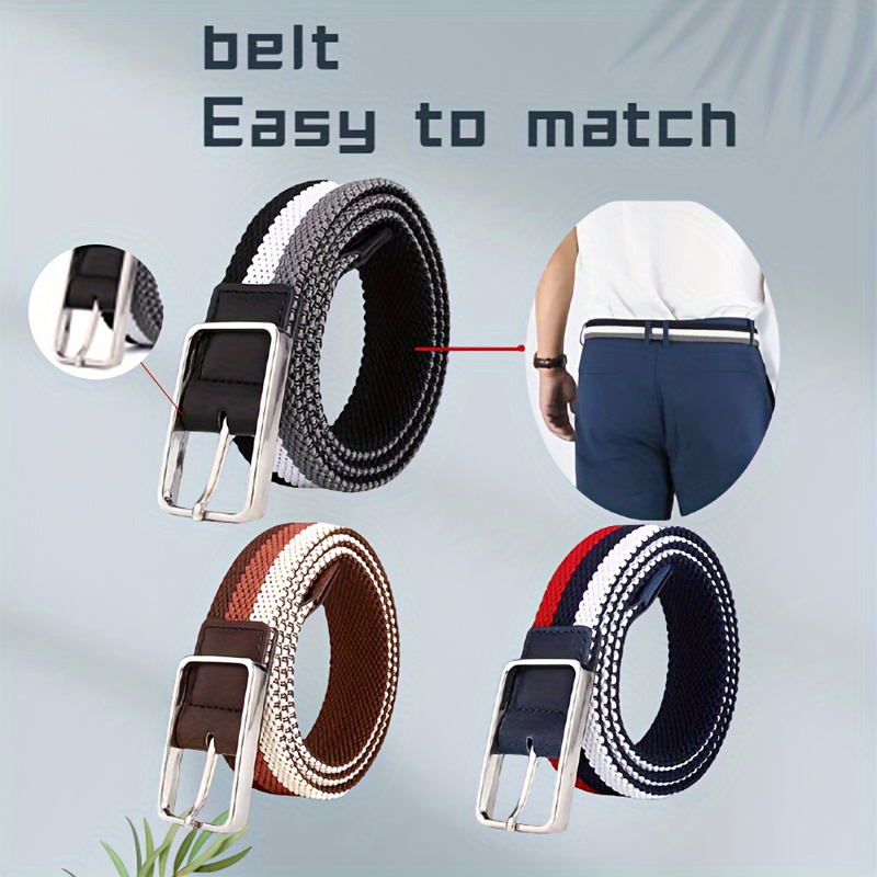 Men's Braided Stretchy Prong Buckle Belt Men's Belts - Temu