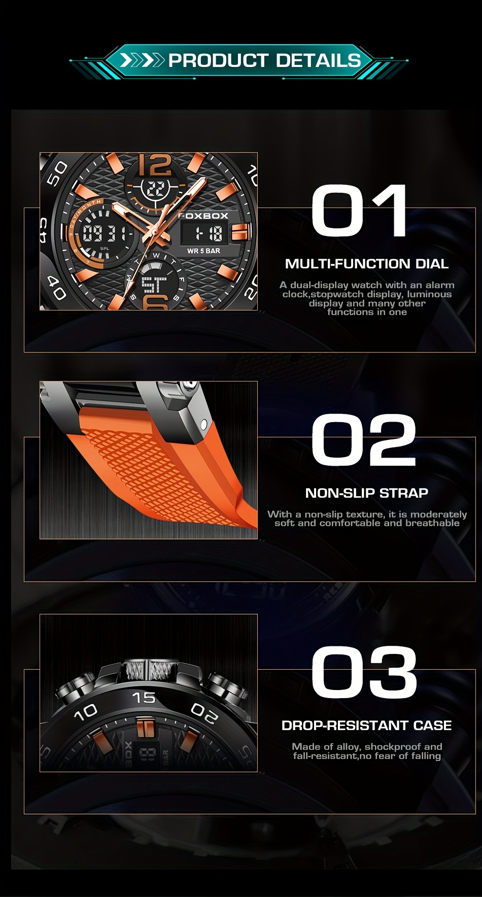 LIGE Men's Sport Watch with Stopwatch, Dual Display (Digital/Analog), Alarm, Date, IP68 High Quality, Quartz Movement, Black - Durable Design for Active Lifestyles, Outdoor Timepiece, Sleek Strap Watch, Robust Appearance