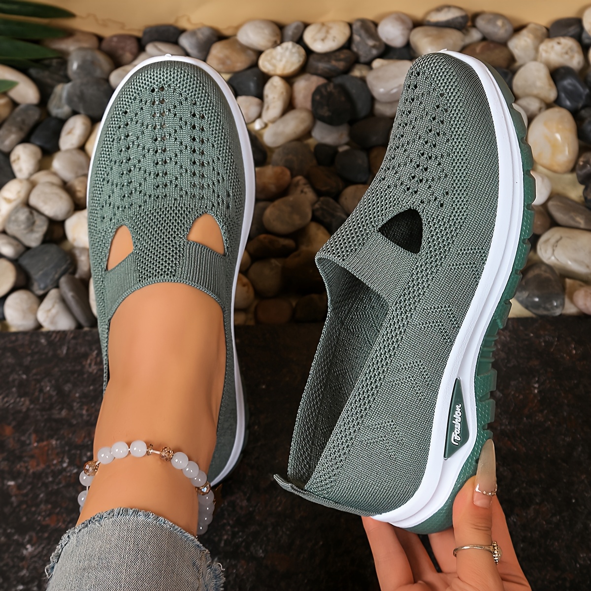   womens breathable sneakers with cushioned pvc sole low top slip knit walking shoes suitable for indoor outdoor casual wear terrain maintenance women shoes