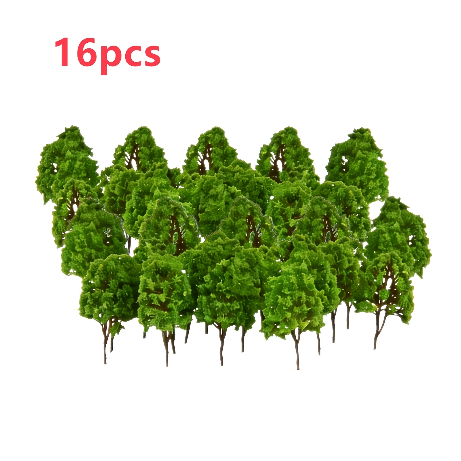Image of 16pcs () Handmade Miniature Model Trees With Realistic Green Foliage - Durable Hand- Diy Diorama, Tabletop Railway Layouts, - Suitable For Miniature Scenery Landscaping