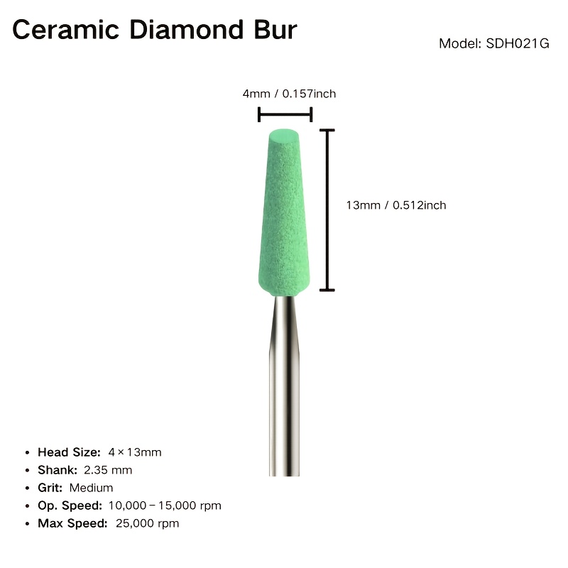 TEMU Ceramic Diamond Bur (medium Grit) - For Zirconia//glass Ceramics, Low Heat, No Water Cooling, 10k-15k Rpm