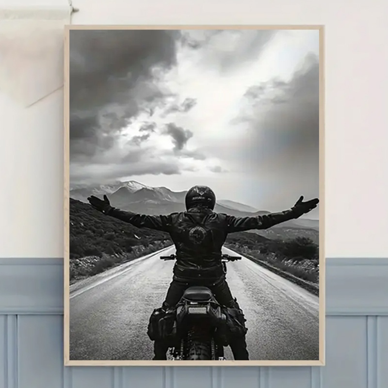 TEMU Motorcycle Rider Canvas Poster - Black & White Motorcycle Adventure - Vintage/modern/minimalist Art - Large 15.75x23.6 Inch (40x60cm), Living