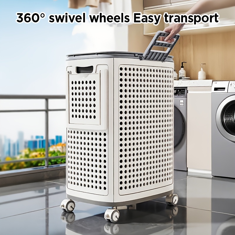   18 5 gallon laundry basket with lid handles and wheels clothes storage bag books home storage box   vertical structure space saving dirty cloth storage basket easy to move and   baskets