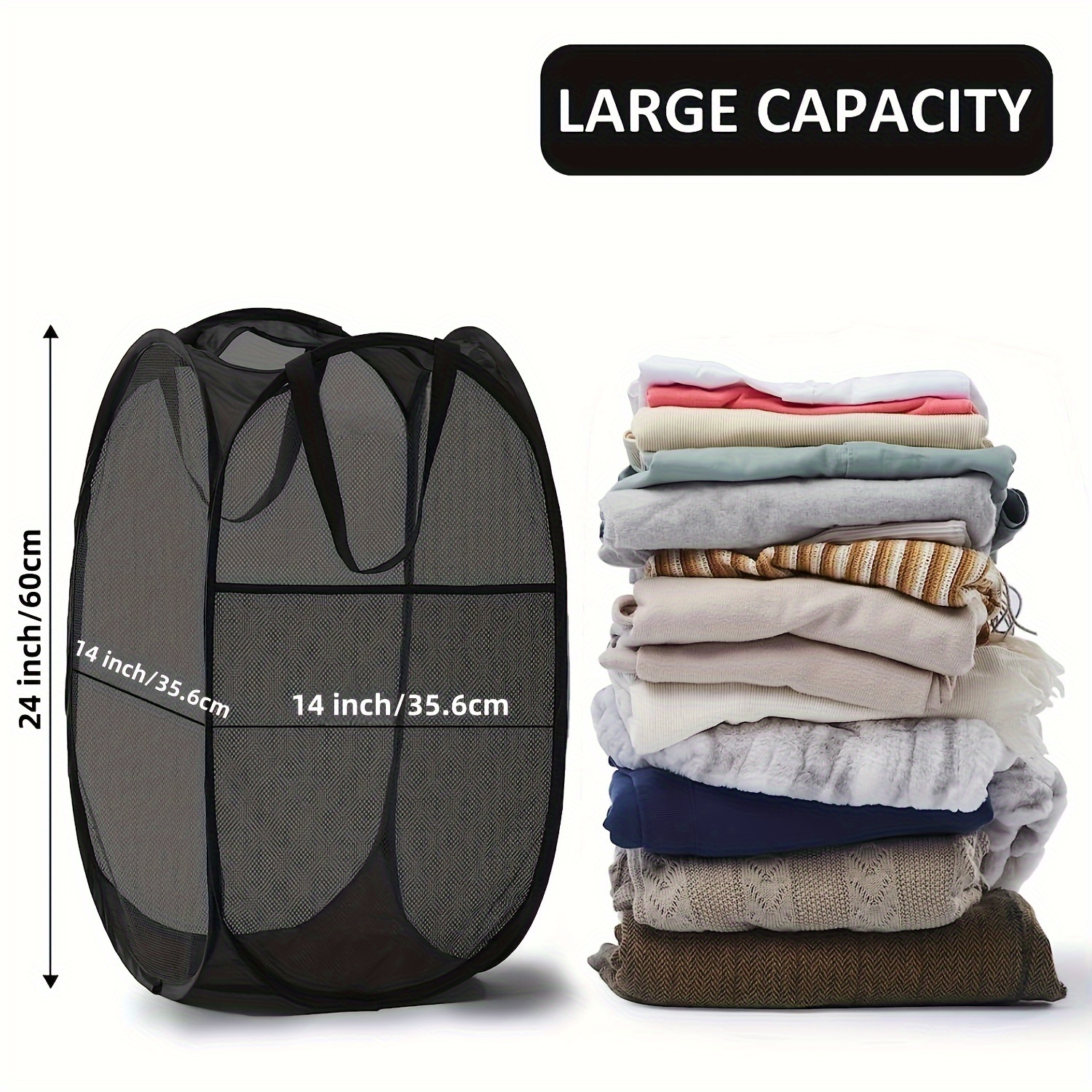 large capacity mesh   up laundry hamper   handles portable collapsible clothes organizer baskets for dorm bathroom travel laundry basket with side pocket laundry organization and storage supplies for bathroom bedroom laundry room dorm details 0