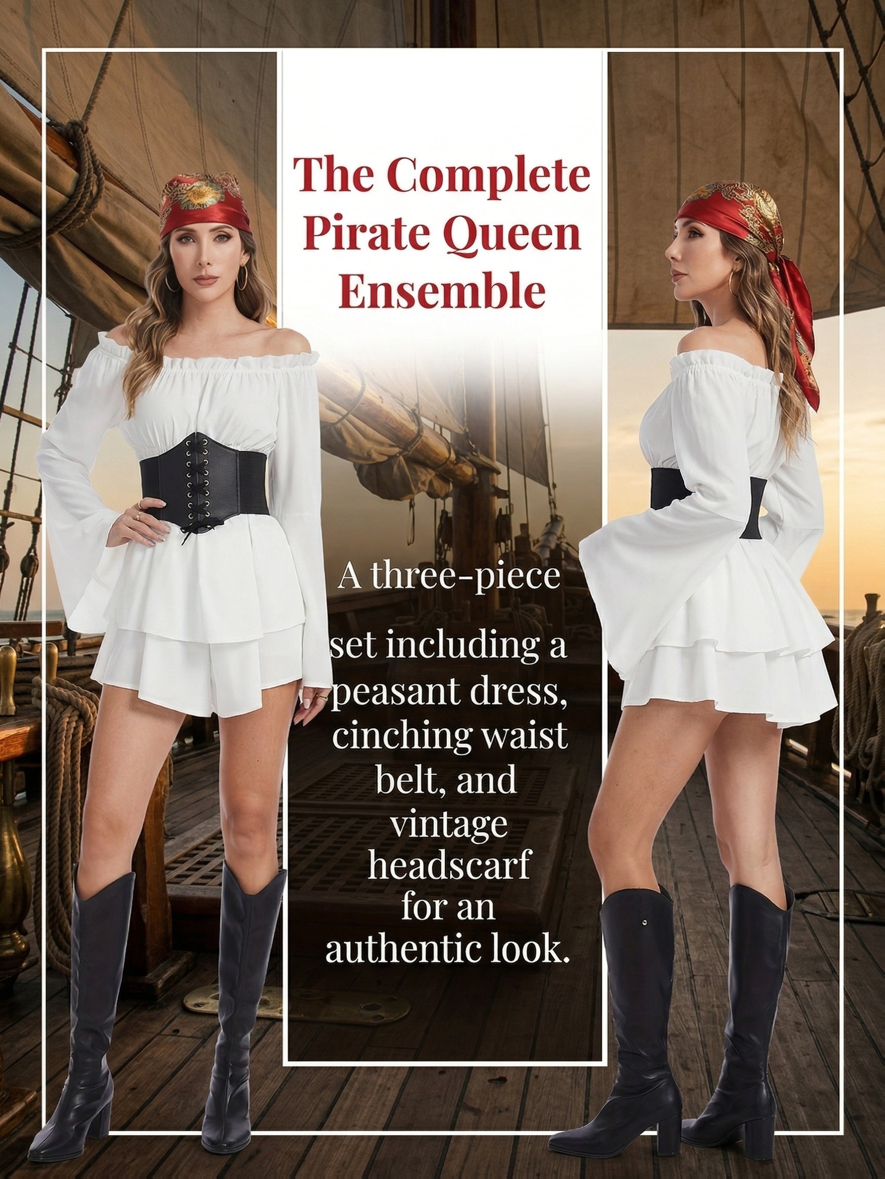 women spring summer shoulder ruffle dress pirate costume - Temu