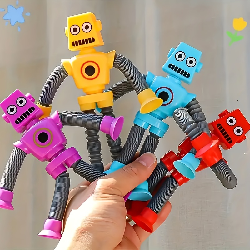 8pcs Stretchy Robot Toys Telescopic Arms Yellow Red Purple Sensory