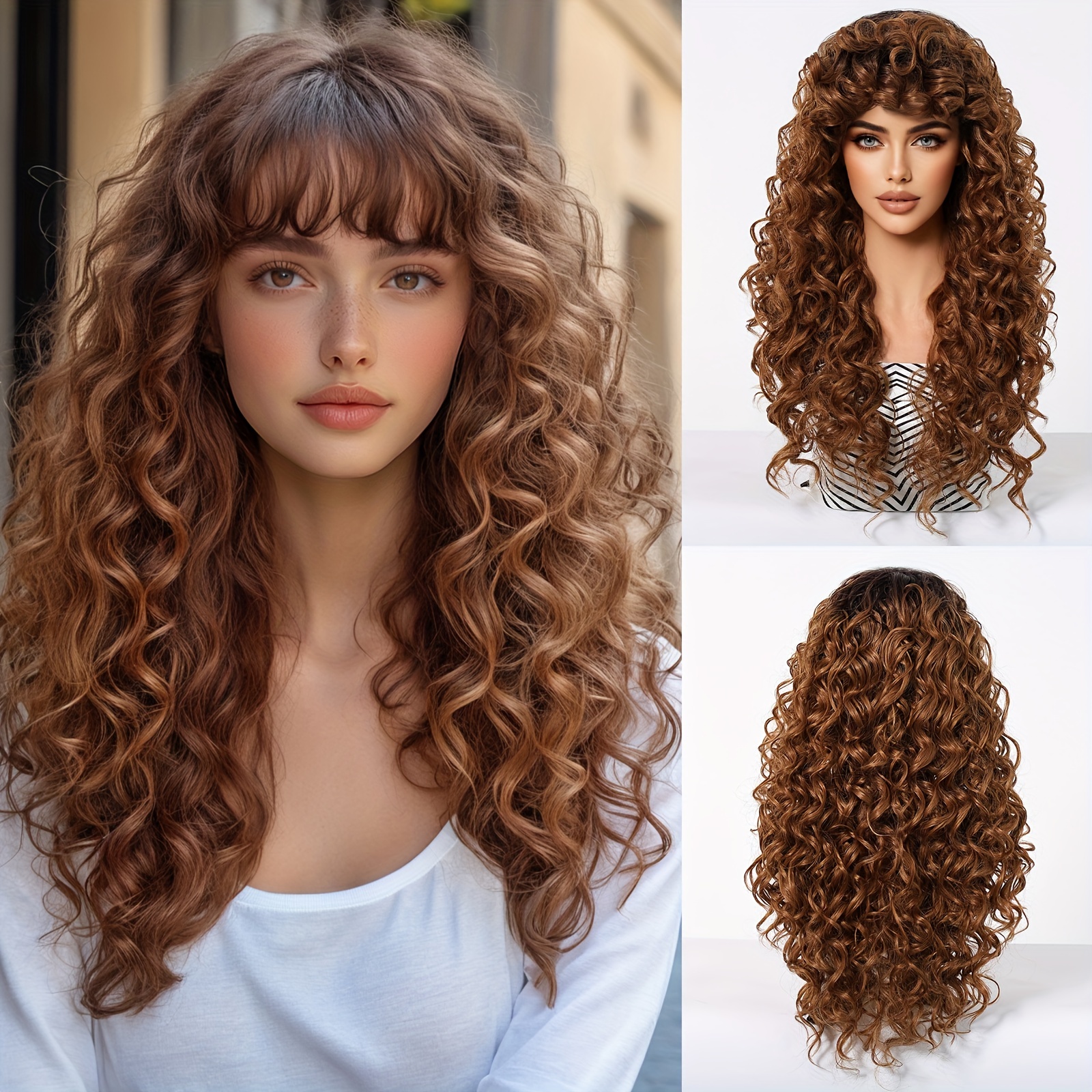 

Elegant Afro Curly Wig For Women - 100% Synthetic, Matte , High-density, For Tones, Mechanical, Long, European And