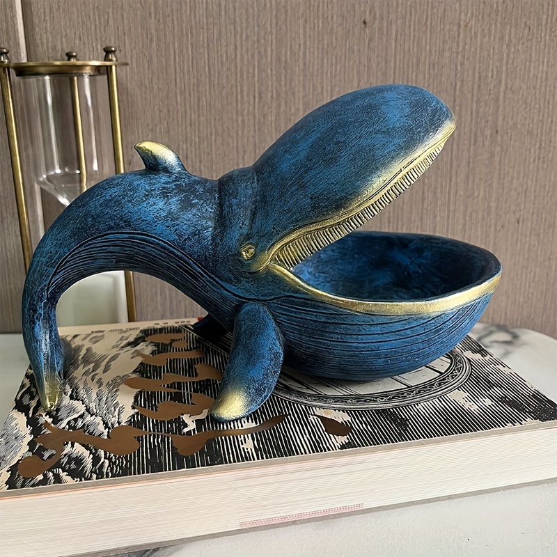 

Whimsical Whale Statue Candy Dish - Waterproof Resin, Multi-purpose Decorative Bowl For Keys & More, Perfect For Home Entryway With Ocean Theme