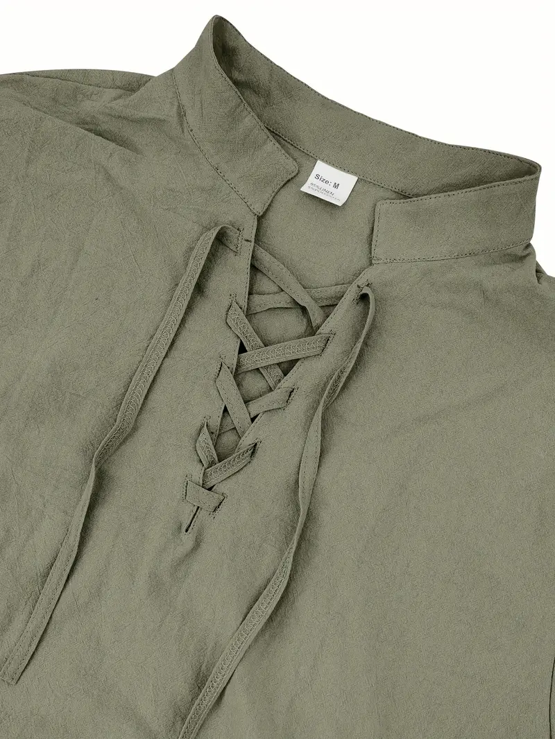 mens elegant linen v neck long sleeve t shirt with cross strap detail breathable regular fit for casual outdoor evening wear spring summer fall versatile top casual wear tee tshirt linen fabric t shirts Product details 8