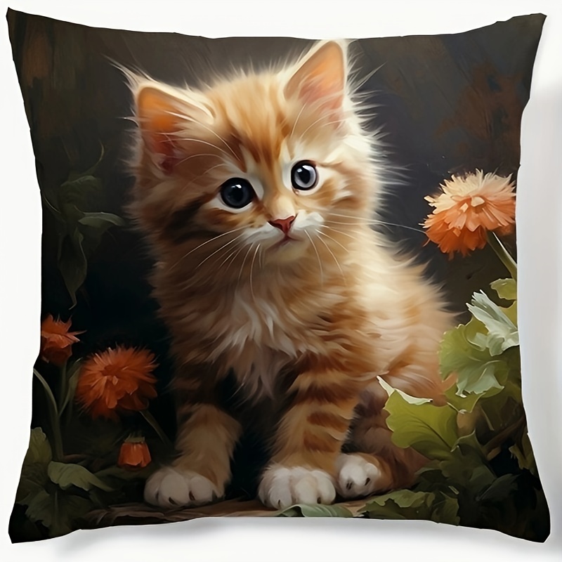 

1pc, Cute Cat Single-sided Printed Polyester Peach Leather Velvet Home Decoration Car Decoration Holiday Decoration Throw Pillow Cover (without Pillow Core)