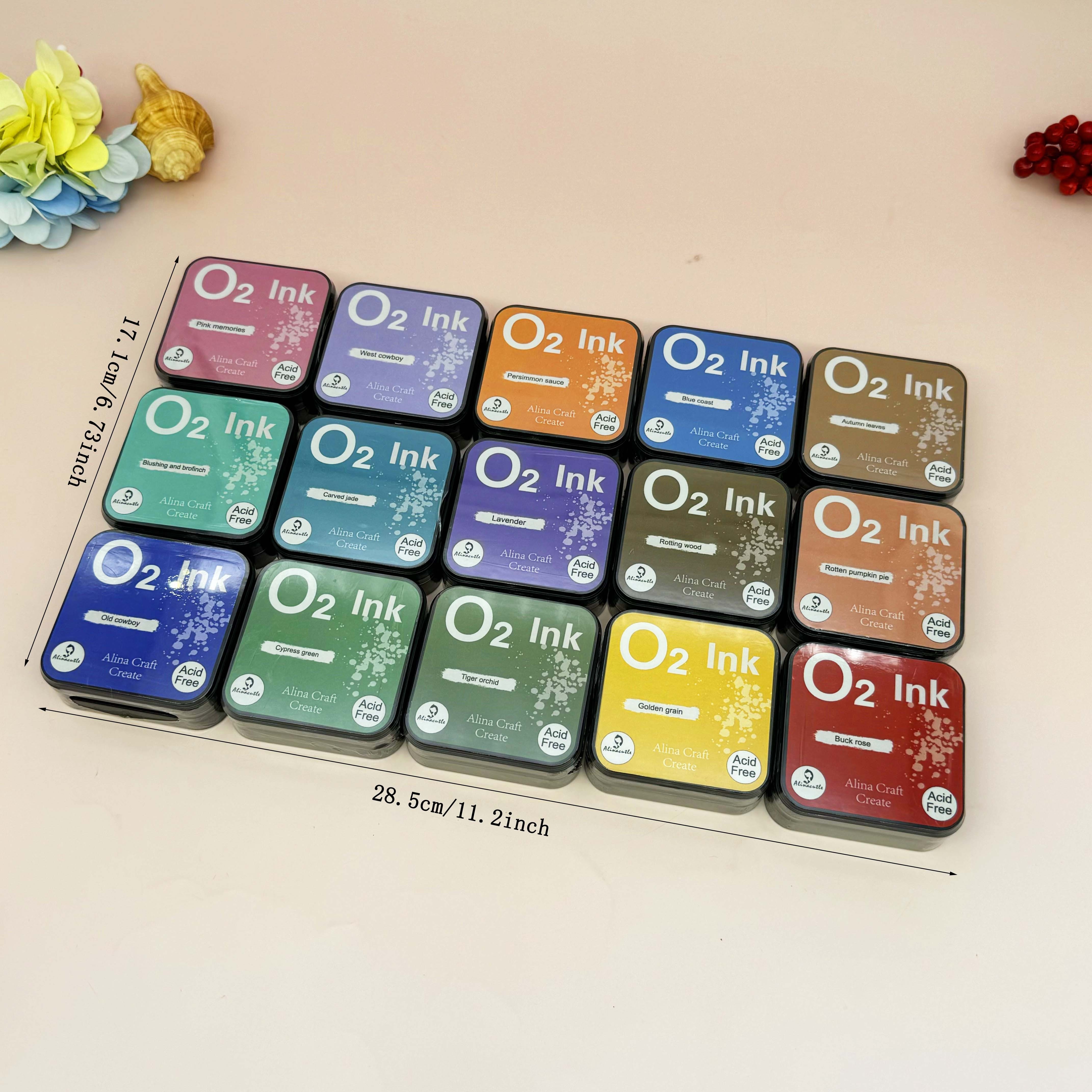 Alinacutle 1 Set 15 Colors Water-reactive Oxide Ink Pads O2 Ink Pad Stamping Tools for Scrapbooking Handmade Craft Art Paint Ink Pad