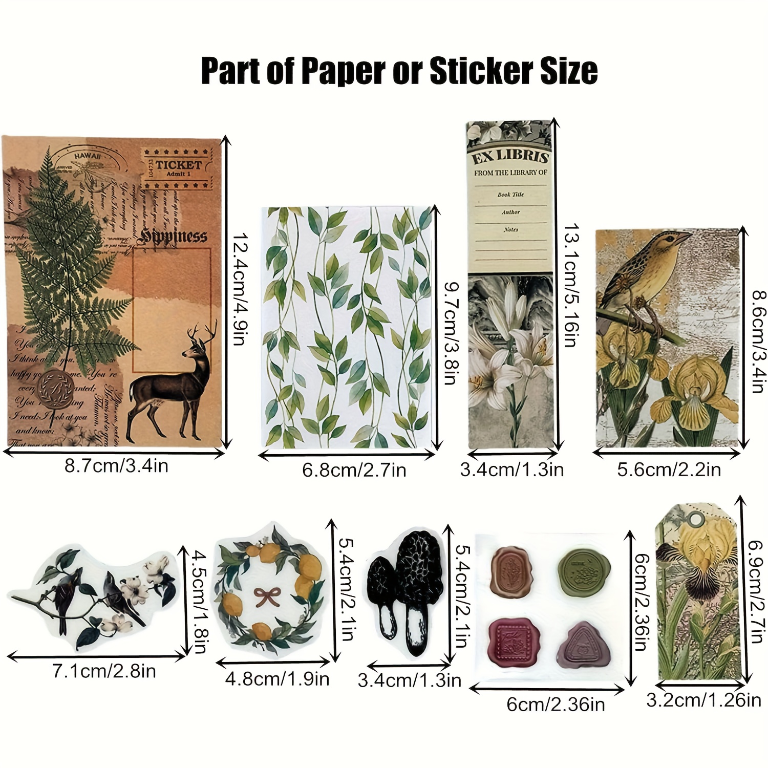 260pcs Scrapbook Additions Set with Retro Stickers and Papers