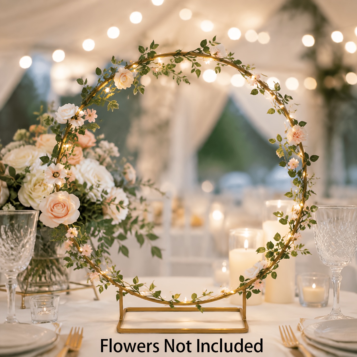 TEMU Cadre floral rond en fer forgé de 12,6 pouces avec base élargie pour une structure stable, style bohème, pour centres de table de mariage, décor