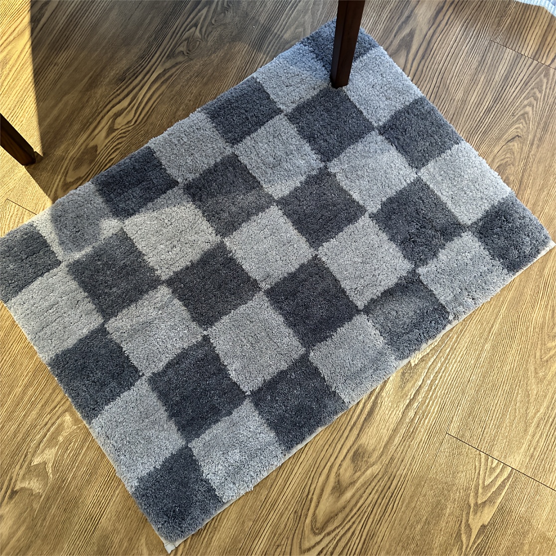   checkered non slip bath mat soft microfiber absorbent machine washable luxurious trimmed door mat for bathroom shower area and home decor     sizes bathroom mat checkered pattern machine washable mat bathroom mat Product details 2