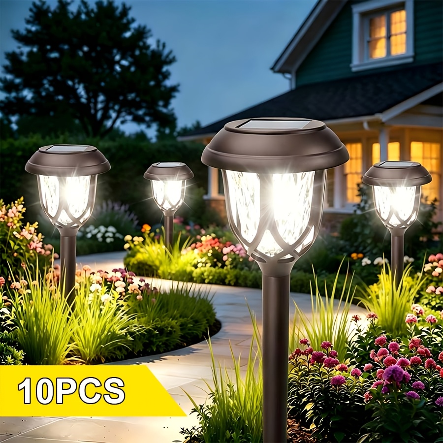 TEMU 10pcs Solar Outdoor Lighting, Ip44 Rated Pathway Lights, Smart Light Sensor, Led Landscape Garden Lights, Suitable For Walkways, Driveways,