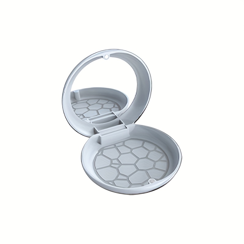 1pc Portable Dental Retainer Case With Mirror - Hexagonal Pattern, Durable Plastic/glass, Ideal For Travel & Home Use,for Guards & Invisible Braces