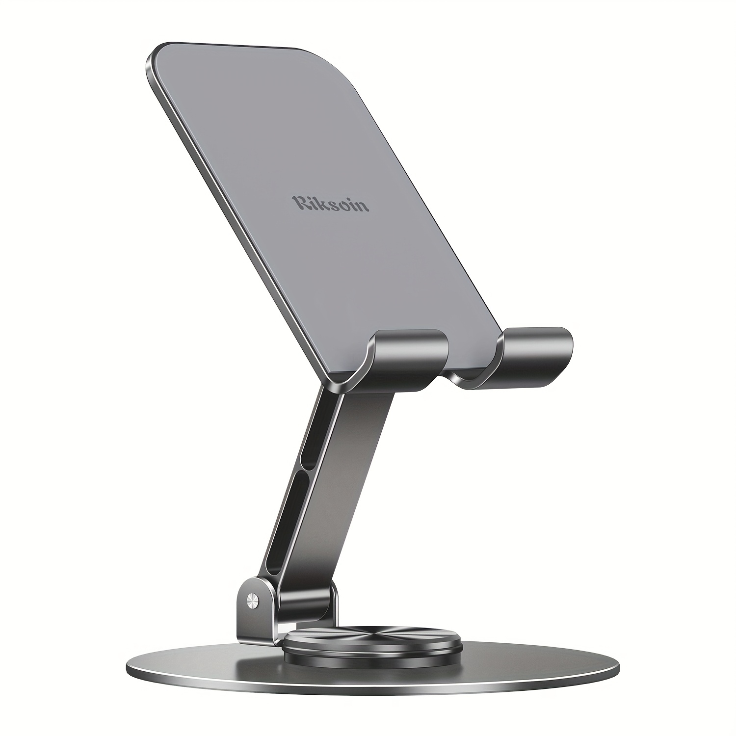 TEMU Riksoin Metal Phone Stand, Suitable For Desktop Use, Features -degree Rotating Base, Adjustable Height, And A Foldable Design, Compatible With