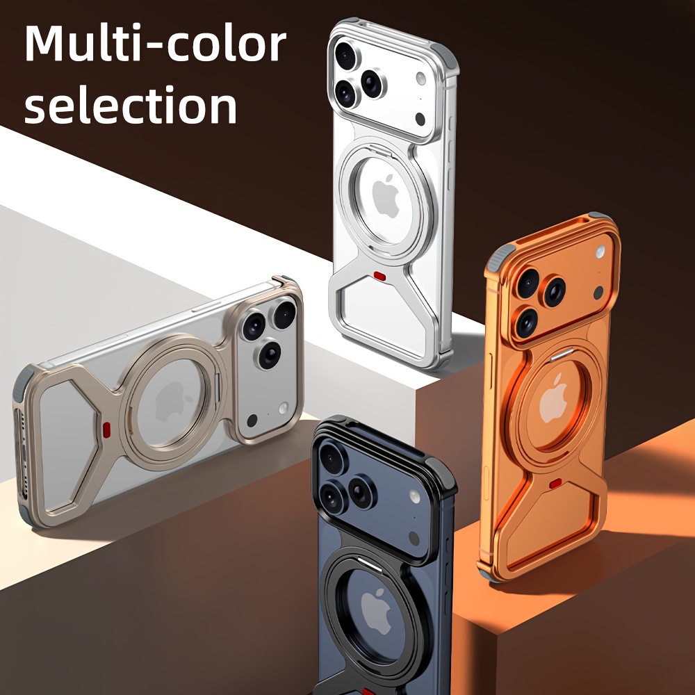 Phone Case - Compatible with Iphone 17/Iphone 17 Pro Max/Iphone 17 Air/Iphone 17 Pro[Metal Invisible Magnetic Stand Case]360-Degree Rotating Magnetic Stand with Borderless Hollow Heat Dissipation Protection Case