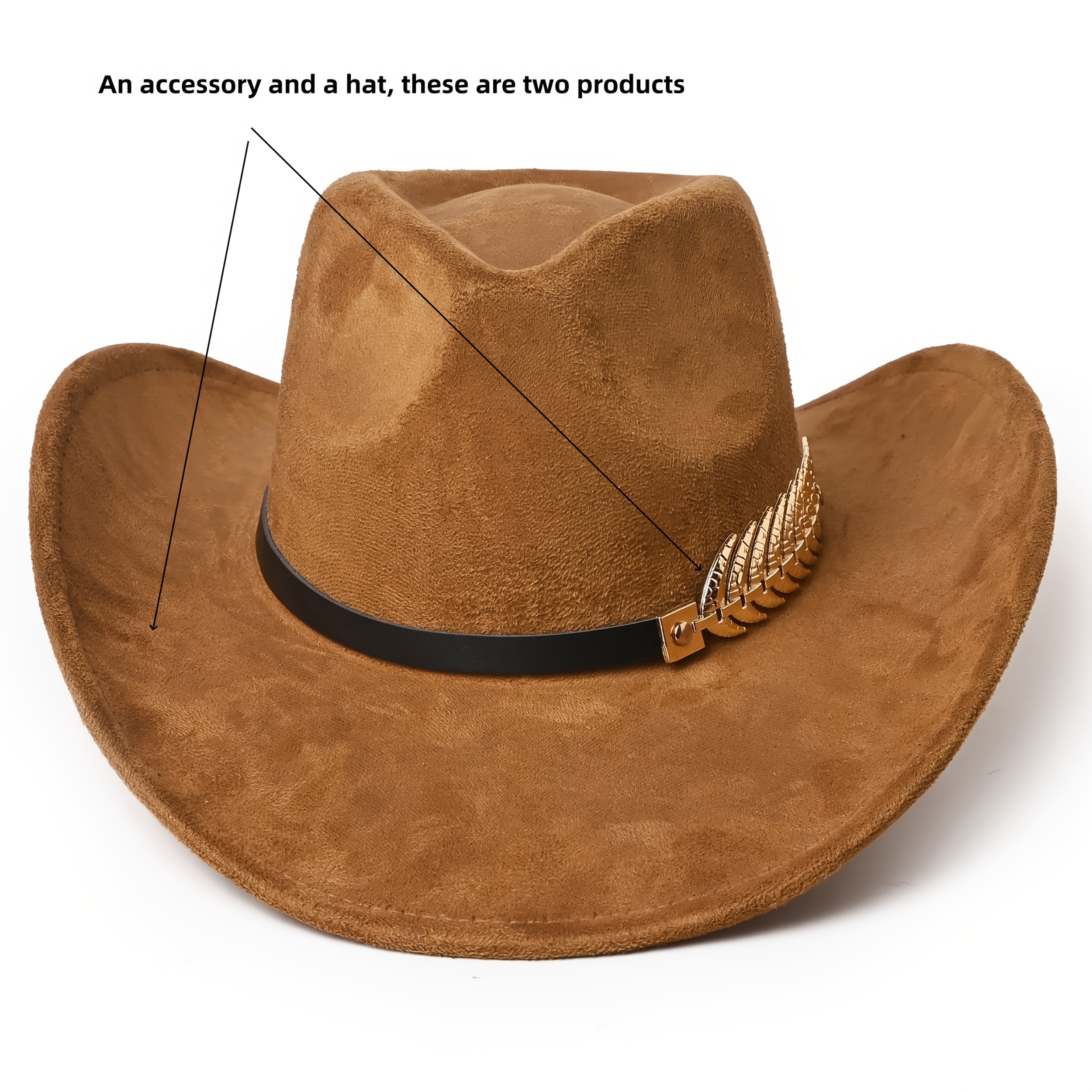 Image of 1 Pu Hat Band + 1 Suede Hat = 2pcs Set, Classic And Easy With Windproof Rope, Suitable For Men And Women, Fashionable Prom, Fun Party, Jazz Hat, Daily Outdoor Casual Cowboy Hat, Hat Band Is Removable