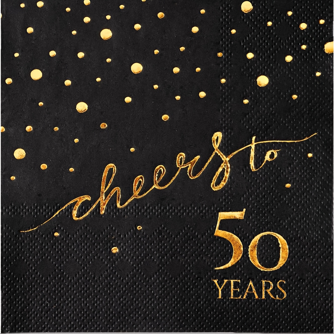 E-shop 20 Stück Elegante 50. Geburtstagsparty-Servietten, 3-lagige -Papierservietten mit goldener Schrift auf schwarzem Hintergrund, 5x5 Zoll – für
