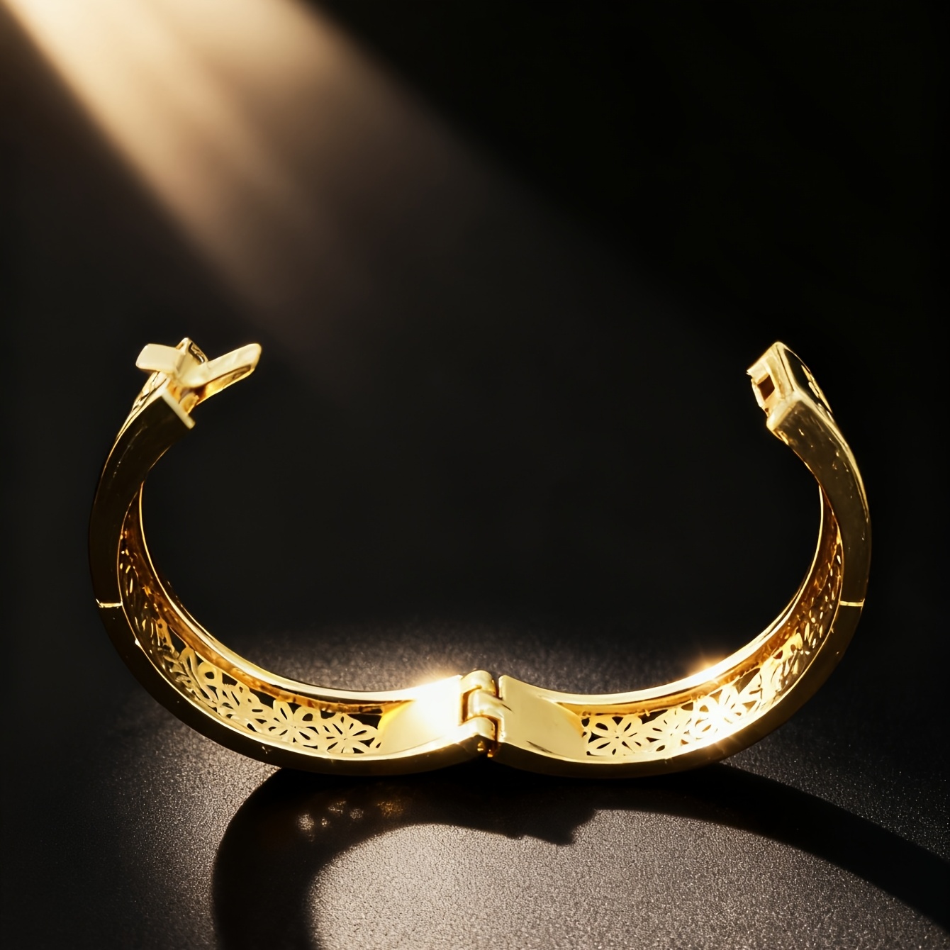 Women's Thickened Openable Hollow-Out Floral Metal Bangle Bracelet
