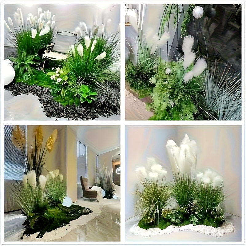 Un ramo de hierba de pampa artificial de 31.43 pulgadas, compuesto por plantas de paja de plástico realistas para exteriores con juncos y arbustos de hojas verdes, que incluye catarinas sintéticas; adecuado para el hogar, la oficina, el porche.