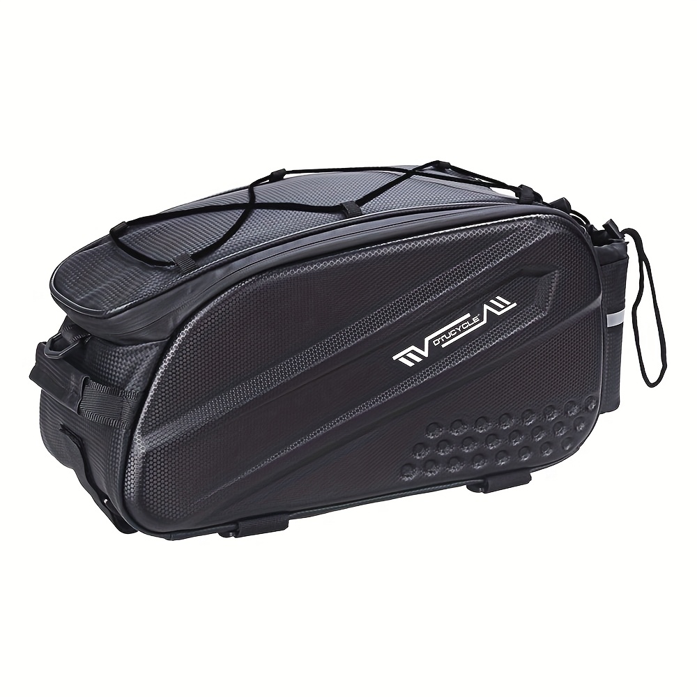 TEMU 1pc Large Capacity Hard Shell Bike Bag, Eva Material, Adjustable Strap, Cycling Rear Pannier With Reflective Strip And Bottle Holder