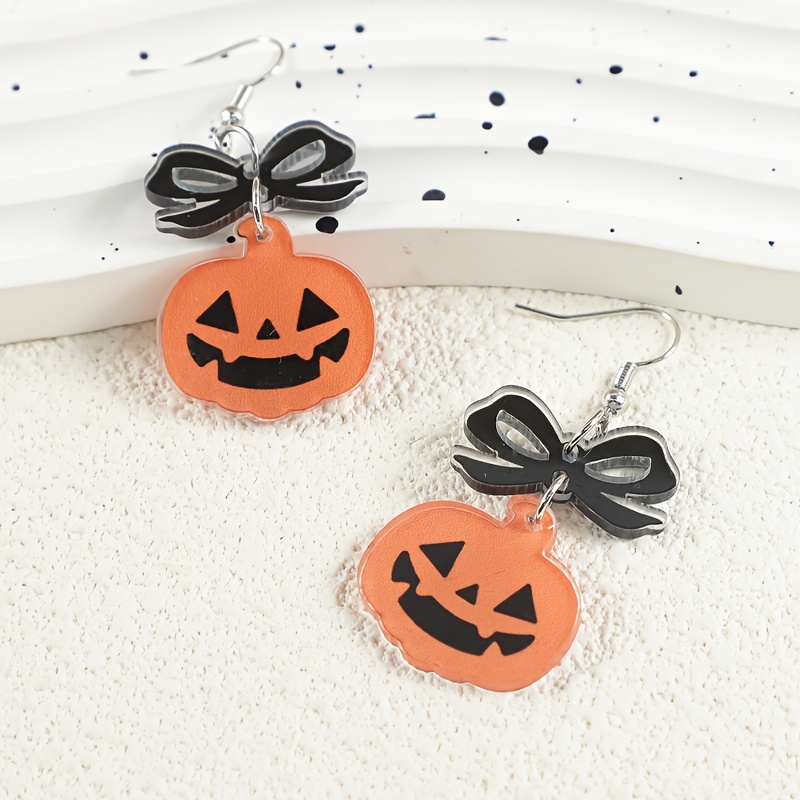 Women's Cute Evil Pumpkin Black Bow Knot Acrylic Earrings