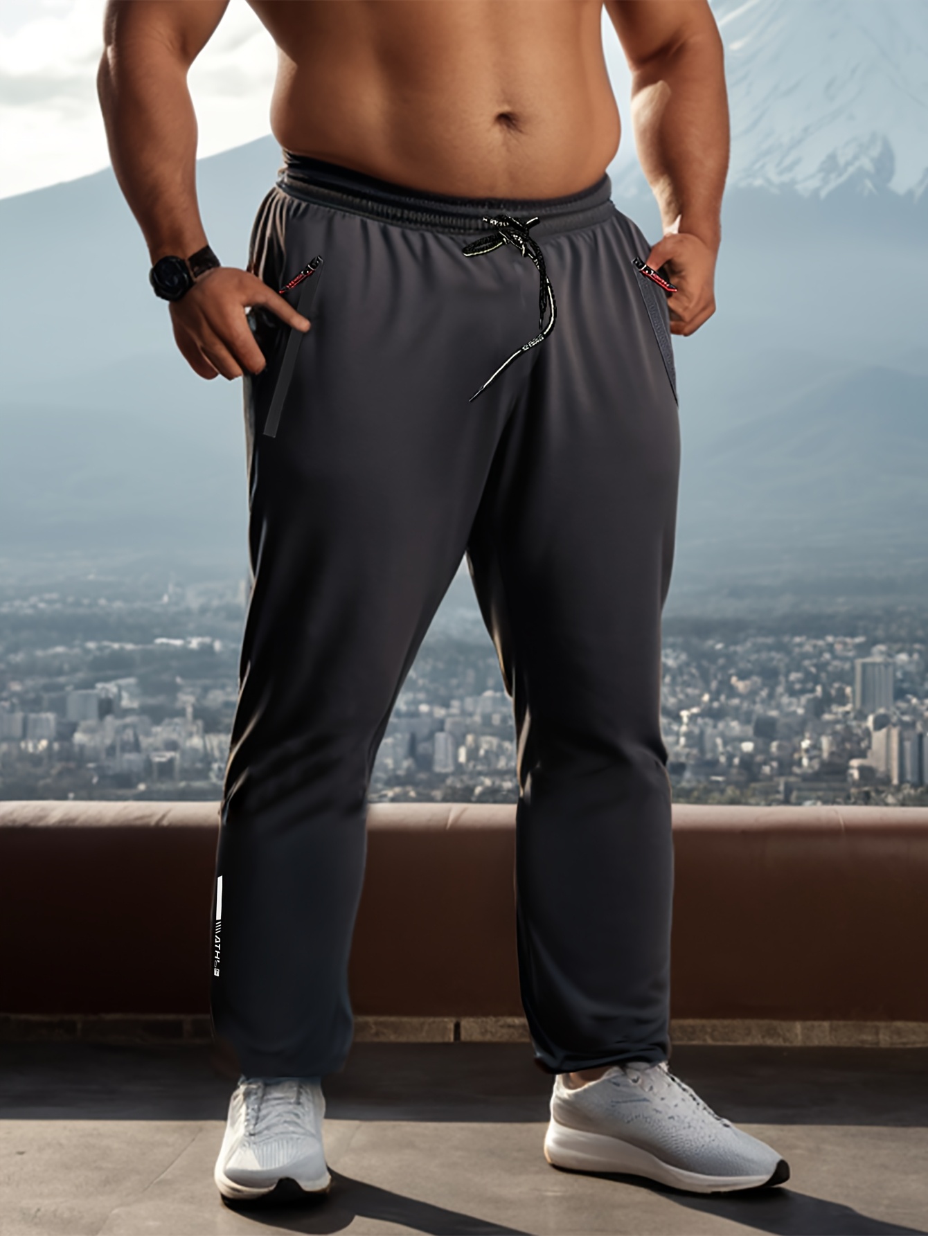 1pc Men'S Plus Size Sports Joggers - Comfortable & Adjustable, Ideal for Outdoor Fitness & Running, Casual Wear Pants with Zipper Detail, Plus Size Joggers, PLUS SIZE