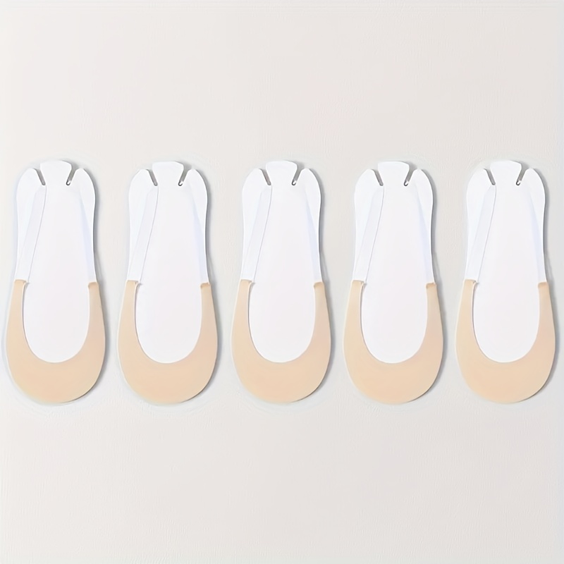 E-shop 10 Stück/5 Paar Sommer-dünne Eisfaser-Gewebe niedrig geschnittene unsichtbare -Tanga-Socken, rutschfest, rutschfeste Ferse, für High Heels