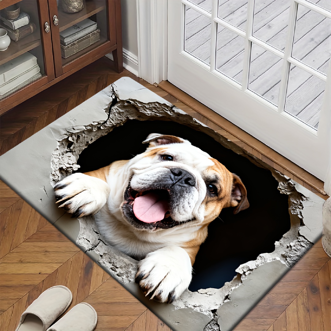 TEMU Product [flannel + 1cm Thick Sponge Material] Fun Door Mat | English Bulldog Wall Print Doormat, Suitable For Multiple Scenes Like Bedroom,