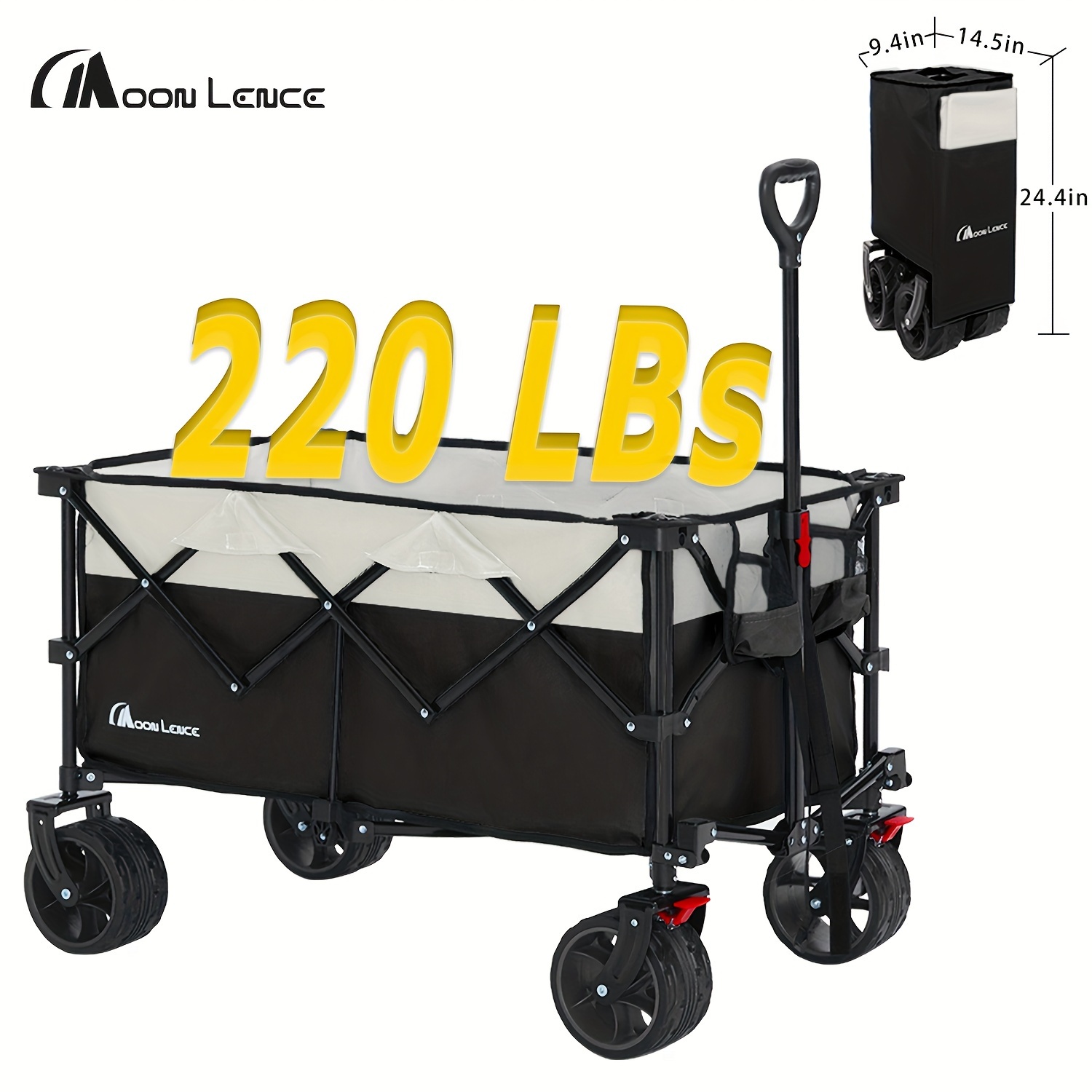

Moon Lence Collapsible Folding Wagon Cart Heavy Duty Folding Garden Portable Hand Cart With All-terrain Beach Wheels, Adjustable Handle & Drink Holders