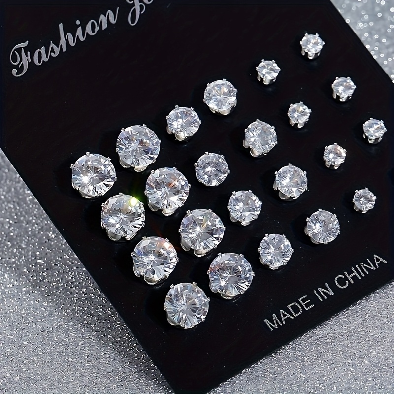 TEMU 12 Pairs Of Earrings Inlaid With Round Zirconia Elegant Ear Hole Accessories, Party Darlingschristmas, Valentine's Day Gifts