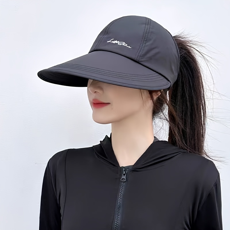 

1pc Unisex Breathable Polyester & Spandex 100% Quick-dry Sun Protection Baseball Cap With Large Brim, Duck Tongue Design, Embroidery Detail, Adjustable Ponytail Hole, Outdoor Sports Hat