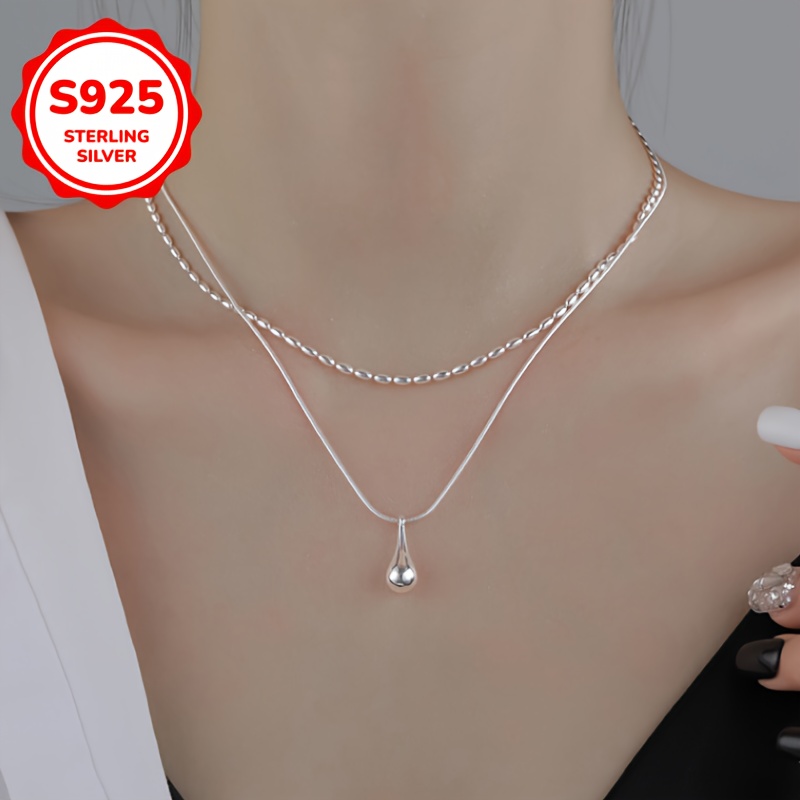 Women's 925 Sterling Silver Double-Layer Water Droplet Necklace