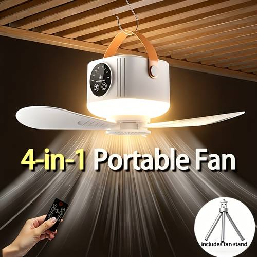 portable usb charging camping fan with light silent with a tripod adjustable speed and brightness suitable for outdoor tents bedrooms dormitories and travel use detachable