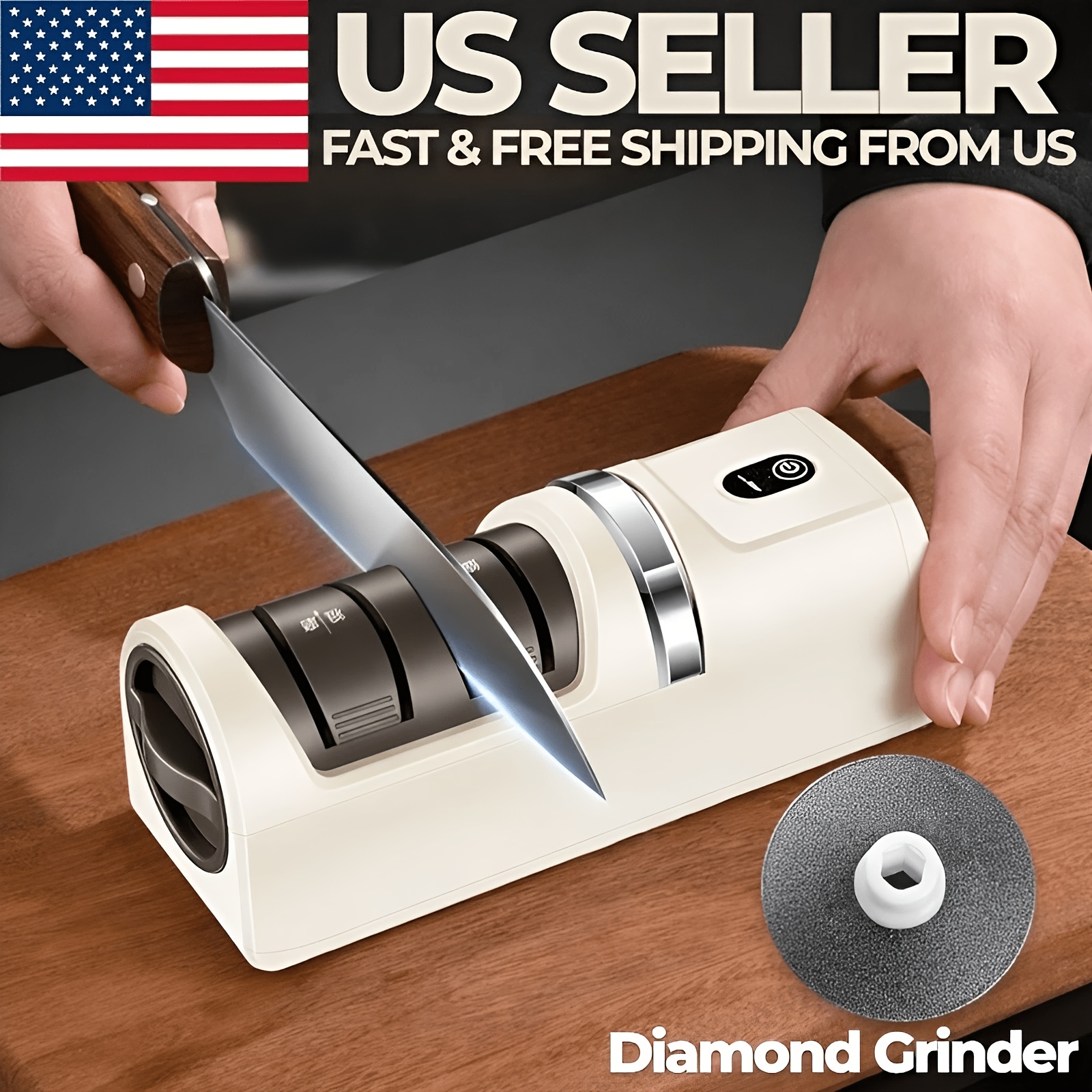 new automatic kitchen knife sharpener cordless rechargeable portable diamond grinding wheel and strong suction base compatible with most household knives
