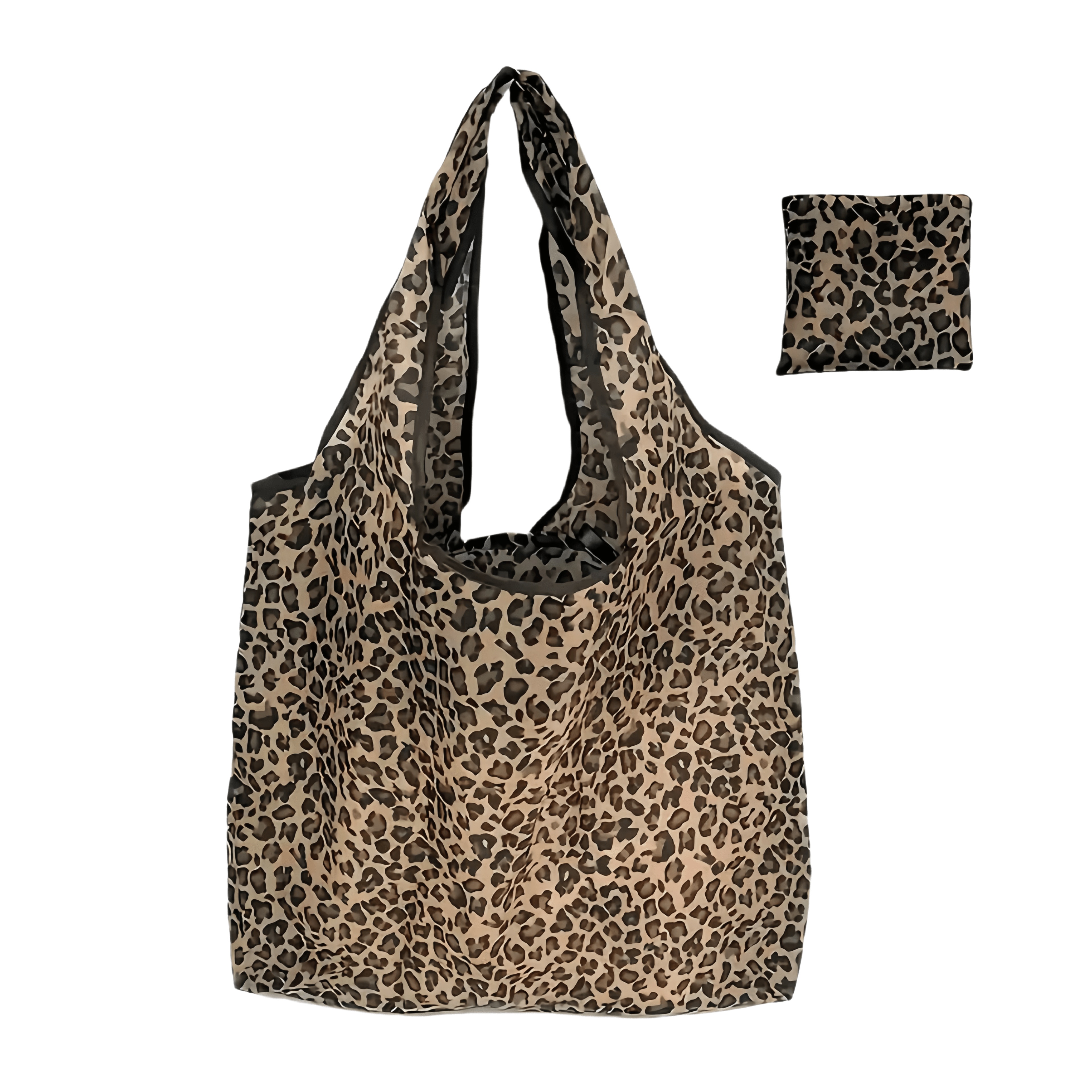 

1pc, Leopard Print Reusable Shopping Tote Bag, Collapsible Polyester Lightweight Grocery Bag, Picnic Carry Bag With Compact Pouch, 18.1x13.8 Inches