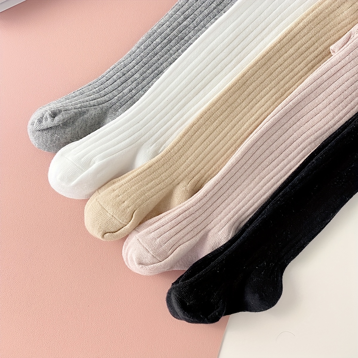 1 Pair Girls' Spring/Fall Tights - Solid Color Ribbed Knit Leggings with Elastic Waistband, Breathable Nylon & Spandex Blend for Dresses, Casual Attire, Hand Wash Only, Cute Tights, Dress Companion, Minimalist Style, Soft Texture